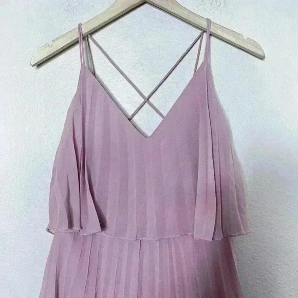 Asos Design Pleated Pink dress Size 6 Cross Back Mini Dress Flowy - Picture 2 of 7